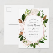 Roos Goud Geometrische Waterverf Bloemen Bruids Sh Uitnodiging Briefkaart (Voorkant / Achterkant)