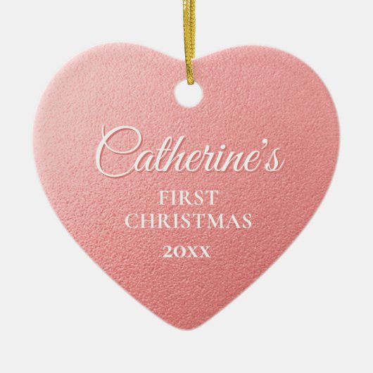 Roos Goud Gepersonaliseerd Eerste Kersthart Keramisch Ornament (Voorkant)
