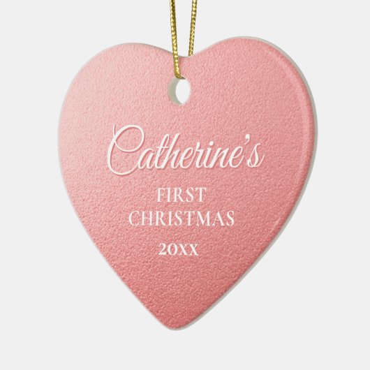 Roos Goud Gepersonaliseerd Eerste Kersthart Keramisch Ornament (Links)