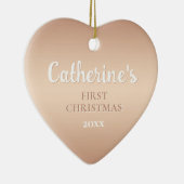 Roos Goud Gepersonaliseerd Eerste Kersthart Keramisch Ornament (Rechts)