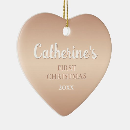 Roos Goud Gepersonaliseerd Eerste Kersthart Keramisch Ornament (Rechts)