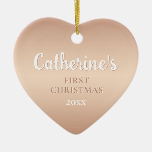 Roos Goud Gepersonaliseerd Eerste Kersthart Keramisch Ornament (Voorkant)