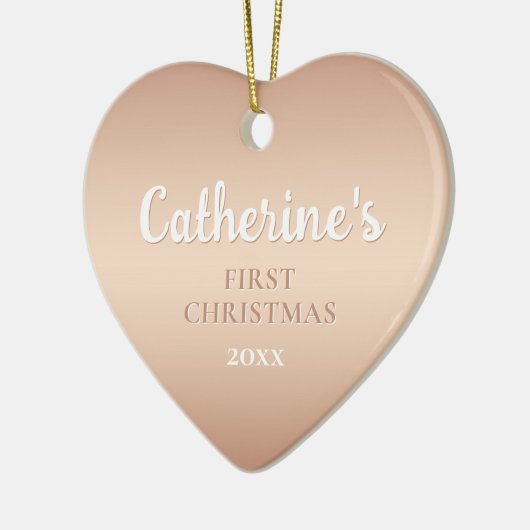 Roos Goud Gepersonaliseerd Eerste Kersthart Keramisch Ornament (Links)