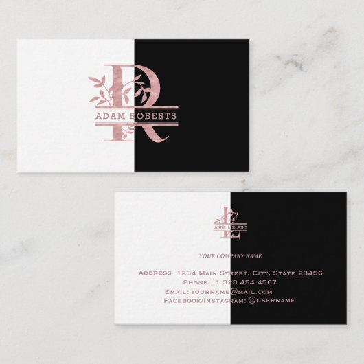 Roos Goud gesplitst Aangepast monogram letter R Q  Visitekaartje (Voorkant / Achterkant)