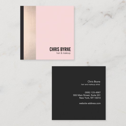 Roos Goud Gestreept Blush Roze Beauty Vierkante Visitekaartje (Voorkant / Achterkant)