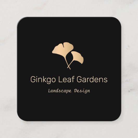 Roos Goud Ginkgo Leaf Landscaping Logo Vierkante Visitekaartje (Voorkant)