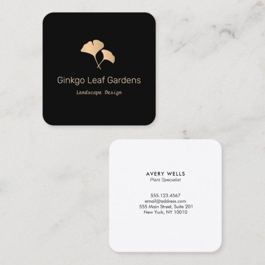 Roos Goud Ginkgo Leaf Landscaping Logo Vierkante Visitekaartje (Voorkant / Achterkant)