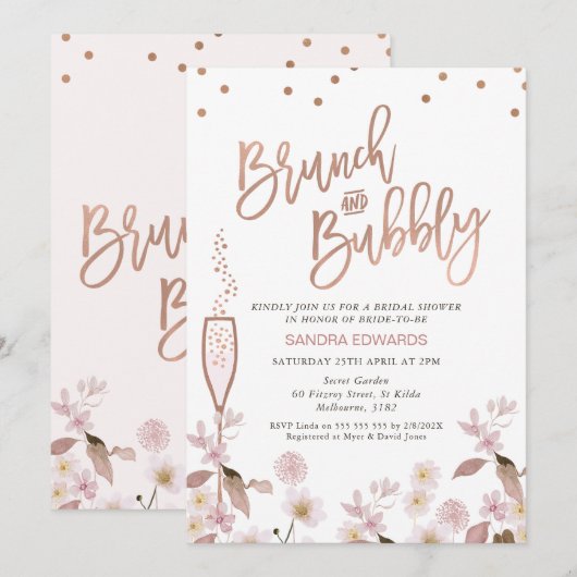 Roos Goud Glas Brunch Bubble Vrijgezellenfeest Kaart (Voorkant / Achterkant)