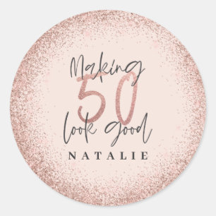 Roos goud glitter 50ste verjaardag dank je wel gun ronde sticker