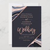 Roos goud glitter agate marble typografie bruiloft kaart (Voorkant)