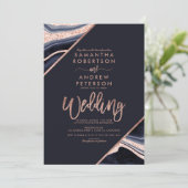 Roos goud glitter agate marble typografie bruiloft kaart (Staand voorkant)
