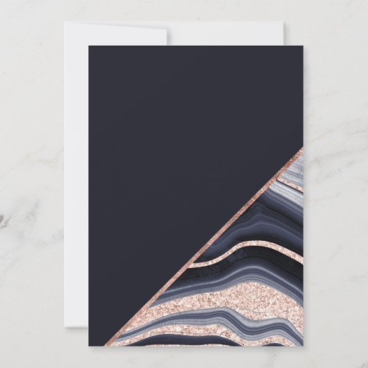 Roos goud glitter agate marble typografie bruiloft kaart (Achterkant)