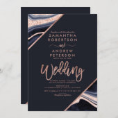 Roos goud glitter agate marble typografie bruiloft kaart (Voorkant / Achterkant)