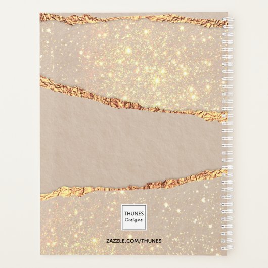 Roos goud glitter agate marmer monogram 2023 planner (Achterkant)