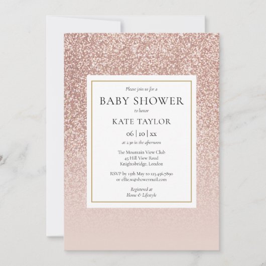 Roos Goud Glitter Baby shower / Sprinkle Kaart (Voorkant)