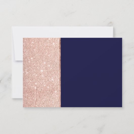 Roos goud glitter block navy blue rsvp bruiloft (Achterkant)