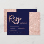 Roos goud glitter block navy blue rsvp bruiloft (Voorkant / Achterkant)