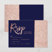 Roos goud glitter block navy blue rsvp bruiloft kaartje (Voorkant / Achterkant)