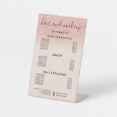 Roos goud glitter blush haren make-up salon prijs reclamebord met voetstuk (Voorkant)