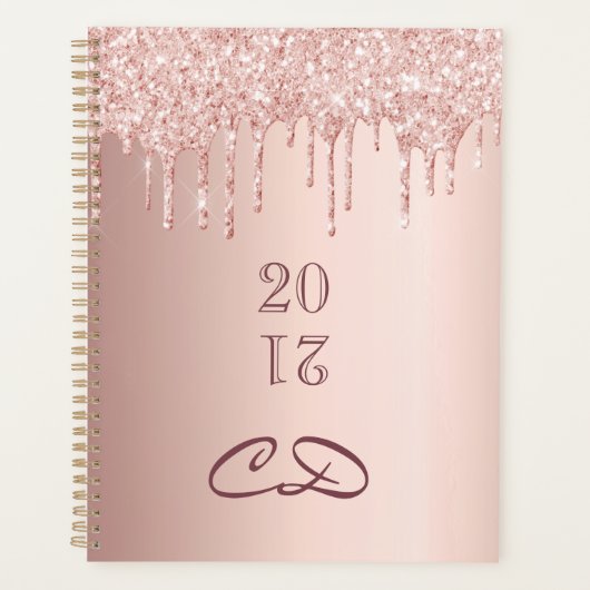 Roos Goud Glitter Blush Monogram initialen 2026 Planner (Voorkant)