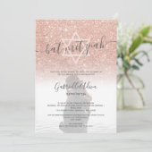 Roos goud glitter blush roze bat mitzvah foto kaart (Staand voorkant)