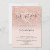 Roos goud glitter blush roze chic bat mitzvah kaart (Voorkant)