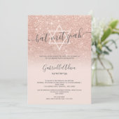 Roos goud glitter blush roze chic bat mitzvah kaart (Staand voorkant)