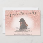 Roos goud glitter blush roze foto afstuderen kaart (Voorkant)