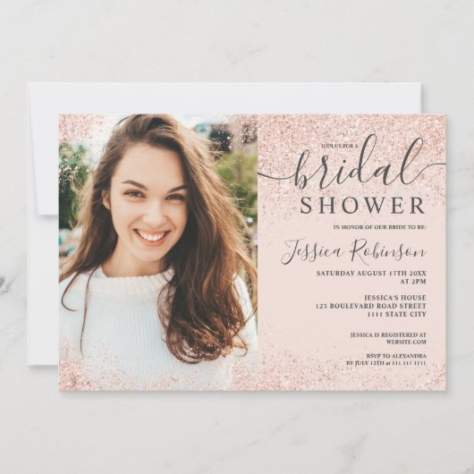 roos goud glitter blush roze foto vrijgezellenfees kaart (Voorkant)