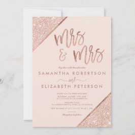 Roos goud glitter blush roze lesbische bruiloft kaart