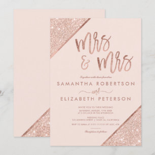 Roos goud glitter blush roze lesbische bruiloft kaart