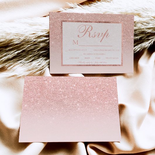 Roos goud glitter blush roze ombre RSVP bruiloft