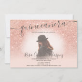Roos goud glitter blush roze quinceanera foto kaart (Voorkant)