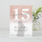 Roos goud glitter blush roze quinceanera foto kaart (Staand voorkant)