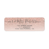 Roos goud glitter blush roze script bruiloft etiket (Voorkant)
