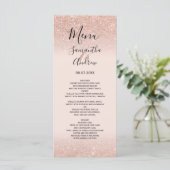 Roos goud glitter blush roze trouwmenu menu (Staand voorkant)