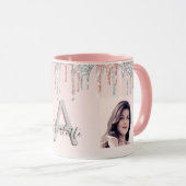 Roos goud glitter blush zilverfotonaam mok (Voorkant rechts)