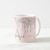 Roos goud glitter blush zilvernaam monogram koffiemok (Voorkant rechts)