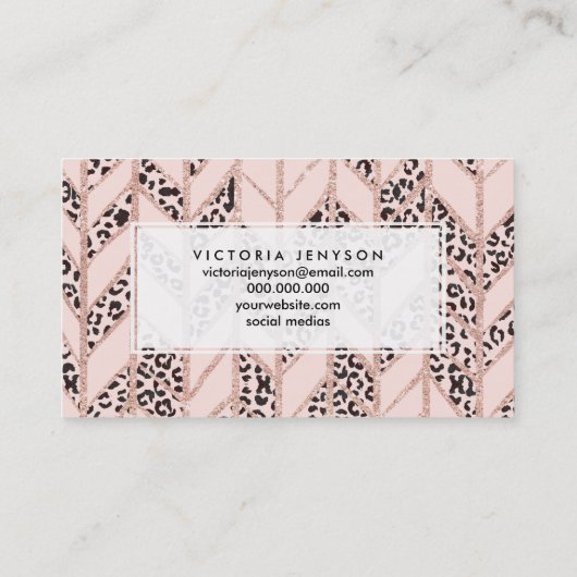 Roos goud glitter chevron herringbone blushleopard visitekaartje (Achterkant)