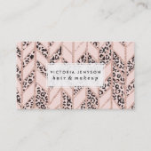 Roos goud glitter chevron herringbone blushleopard visitekaartje (Voorkant)