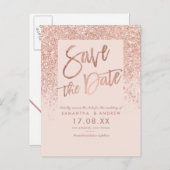 Roos goud glitter chic blush roze behalve datum aankondigingskaart (Voorkant / Achterkant)