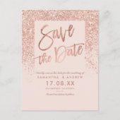 Roos goud glitter chic blush roze behalve datum aankondigingskaart (Voorkant)