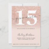 Roos goud glitter chic blush roze quinceanera kaart (Voorkant)