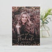 Roos goud glitter confetti 3 foto afstuderen kaart (Staand voorkant)