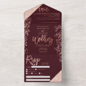 Roos goud glitter confetti burgundy bruiloft all in one uitnodiging (Binnen)