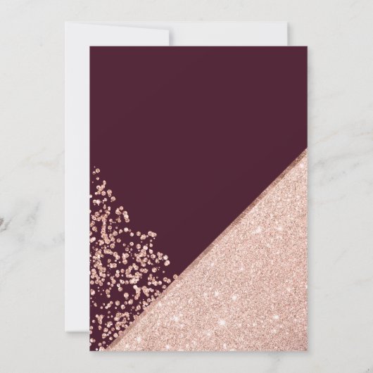 Roos goud glitter confetti burgundy bruiloft kaart (Achterkant)