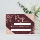 Roos goud glitter confetti burgundy rsvp bruiloft kaart (Staand voorkant)