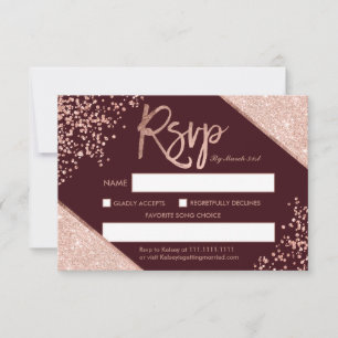 Roos goud glitter confetti burgundy rsvp bruiloft kaart