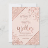 Roos goud glitter confetti chic blush roze bruilof kaart (Voorkant)
