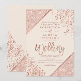 Roos goud glitter confetti chic iory bruiloft kaart